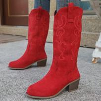 Didelio dydžio batai su storu kulnu, Retro stiliaus, Neslystantys, Moteriški batai, Aukšti batai 36 raudona