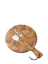 Dorre - Serving Tray Herringbone Pattern With Cheese Tools 2 Pcs 37*27*1.5 Cm - Serviravimo lėkštė - Ruda