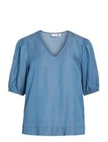 Vila - Vitea V-Neck 2/4 Denim Top - Džinsiniai marškiniai - Mėlyna