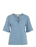 Vila - Vikiki O-Neck 2/4 Tie Denim Top - Džinsiniai marškiniai - Mėlyna