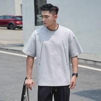 Men's New American Style Spliced Crew Neck Loose Short Sleeve T-shirt, Spring Summer Casual Wear M pilka