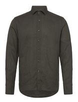 Oscar Jacobson - Reg Fit Cut Away Linen Shirt - Lininiai marškiniai - Chaki spalva