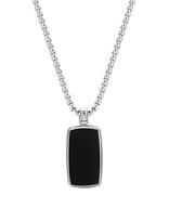 Nialaya - Black Onyx Dog Tag Necklace In Silver - Grandinėlė - Juoda