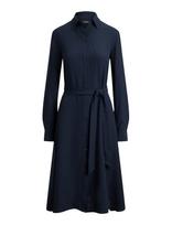 Lauren Ralph Lauren - Belted Double-Faced Georgette Shirtdress - Iki kelių ir midi suknelės - Tamsiai mėlyna