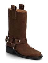 GANNI - Mid Shaft Biker Boot Recycled Suede Pelinova - Kaubojų batai - Ruda