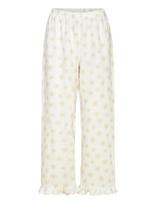 Sleeper - Puff Linen Lounge Pants With Headscarf In Daisies - Plačios kelnės - Balta