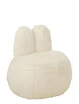 J-Line - Stool Fur With Bunny Ears Wood White - Pufas - Balta