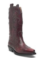 Ganni - Mid Shaft Embroidered Western Boot Brushed - Kaubojų batai - Burgundiška splava