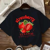 Braškių festivalis Puikus laikas Spausdinti Moteriški marškinėliai Hip Hop Vasaros marškinėliai Laisvalaikio Oversize drabužiaiuniversalus viršus S įvairiaspalvis