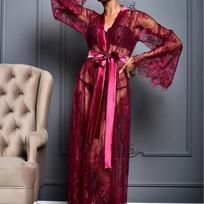 See-through Women Sexy Nightdress Lingerie Long Nightgown Underwear Sleepwear S vyno raudonos spalvos
