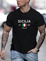 'SICILIA itališko stiliaus marškinėliai trumpomis rankovėmis'' : Balti simboliai juodame fone L įvairiaspalvis