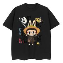 Labubu Printed T-shirt Short-sleeved Cute Cartoon Loose Men's and Women's Tops S įvairiaspalvis
