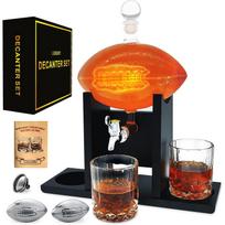 Football Whiskey Decanter Set with Spout Football Chiller Glasses Tray,47oz Whiskey Decanter Sets for Men,Tequila Liquor Dispenser Decanters juoda