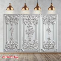 2D White Baroque Carved Wall Backdrop Banner, Vintage Relief Floral Panel Photography Background 47.2x31.5inch/120*80cm