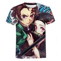 Anime Demon Slayer Kochou Shinobu 3D spaudos marškinėliai Vasariniai unisex trumpomis rankovėmis animaciniai viršūnės Berniukams Mergaitėms Poliesteris O formos iškirptė Marškinėliai XXL red