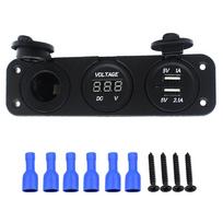 Dual USB Socket Charger + LED Voltmeter + 12V / 24V Power Outlet 3 In 1 Multi-function Three Hole Panel for Truck Trailer Boat Camper Motorhome 15*4.3*5.3cm juoda