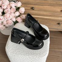 Black retro high-heeled small leather shoes for women's 2025 new spring skirt versatile height-enhancing Mary Jane shoes 35 juoda