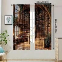 Charming forest library printed curtains   suitable for home decoration in bedrooms and living rooms 100*130 HOOK 1pcs