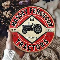 Massey Ferguson Tractor Tin Sign 8x8 Inch Round Rustic Metal Wall Art Farmhouse Decor for Man Cave Bar Garage 20x20 įvairiaspalvis
