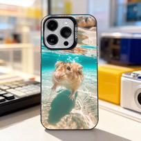 Gyvūnas Augintinis Hamsteris Mielas Telefono dėklas iPhone 17,16,15,14,13,12,11,Pro,XS,Max,Plus,Mini,SE4,E Juodas Matinis Smūgiams atsparus Dangtelis iPhone13