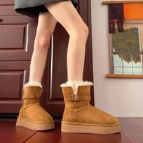 Thick-soled non-slip medium tube snow boots winter new belt buckle, fleece warm and thickened large cotton shoes 35 ruda