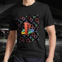 PS2 Buttons Repeating Logo Active T-Shirt Funny Size Mode American T-shirt S įvairiaspalvis