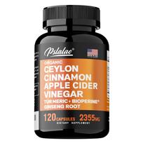 Pslalae Organic Ceylon Cinnamon Apple Cider Vinegar Complex Capsules, 2355mg, Contains Turmeric and Piperine, Suitable for Adults 120*1