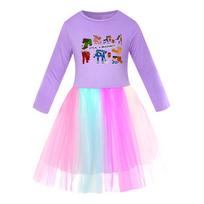 5214 Kids Girls Steal a Brainrot 67 Six Seven Print Mesh Rainbow Round Neck Casual Casual Cotton Dress 110cm pink