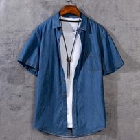 Men Casual Denim Short Sleeve Shirt M