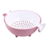 2-in-1 Multifunction Kitchen Colander/Strainer Bowl Set Double Layered Rotatable Drain Basin and Basket Cleaning Washing Mix rožinė