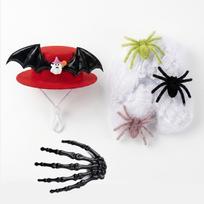 Halloween Decorative Set Porch Spiderweb Hat Skeleton Hand and Spider Accessories for Creative Costume and Party Decoration One Size raudona