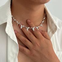SHIXIN Smooth Rivet Spike Short Choker Necklace for Men Hip Hop Punk Adjustable Collar Chain 2025 Trendy Jewelry Neck Decoration