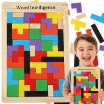Medinė dėlionė Tetris Montessori galvosūkis vaikams 3D loginis žaidimas
