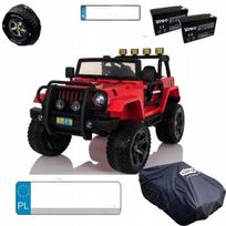Vaikiškas visureigis Jeep Monster 4x4, raudonas + nuotolinio valdymo pultas + reguliuojama sėdynė