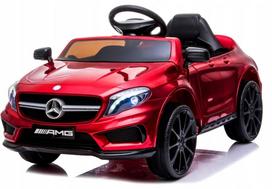 Vaikiškas elektromobilis Mercedes-Benz GLA45, vyšninės spalvos, lakuotas, EVA ratai, odos imitacijos sėdynė