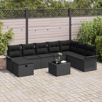 Sodo Sofų Rinkinys su pagalve 9 pcs Juoda Poli ratanas
