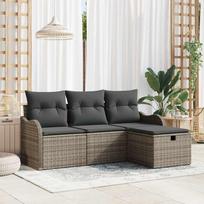 Sodo Sofų Rinkinys su pagalve 4 pcs Pilka Poli ratanas