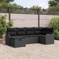 Sodo Sofų Rinkinys su pagalve 6 pcs Juoda Poli ratanas