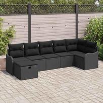 Sodo Sofų Rinkinys su pagalve 7 pcs Juoda Poli ratanas