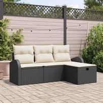 Sodo Sofų Rinkinys su pagalve 4 pcs Juoda Poli ratanas