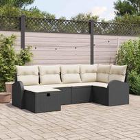 Sodo Sofų Rinkinys su pagalve 6 pcs Juoda Poli ratanas