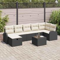 Sodo Sofų Rinkinys su pagalve 8 pcs Juoda Poli ratanas