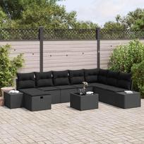 Sodo Sofų Rinkinys su pagalve 9 pcs Juoda Poli ratanas