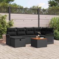 Sodo Sofų Rinkinys su pagalve 7 pcs Juoda Poli ratanas