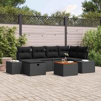 Sodo Sofų Rinkinys su pagalve 7 pcs Juoda Poli ratanas