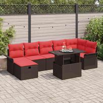 Sodo Sofų Rinkinys su pagalve 8 pcs Ruda Poli ratanas