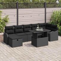 Sodo Sofų Rinkinys su pagalve 8 pcs Juoda Poli ratanas