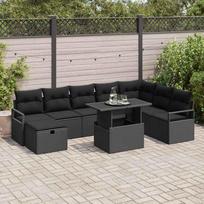 Sodo Sofų Rinkinys su pagalve 9 pcs Juoda Poli ratanas