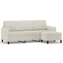 vidaXL Trivietė sofa su pakoja, kreminės spalvos, 180cm, aksomas