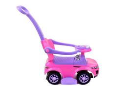 Paspiriamas vaikiškas automobilis-stumdukas su rankena, rožinis
